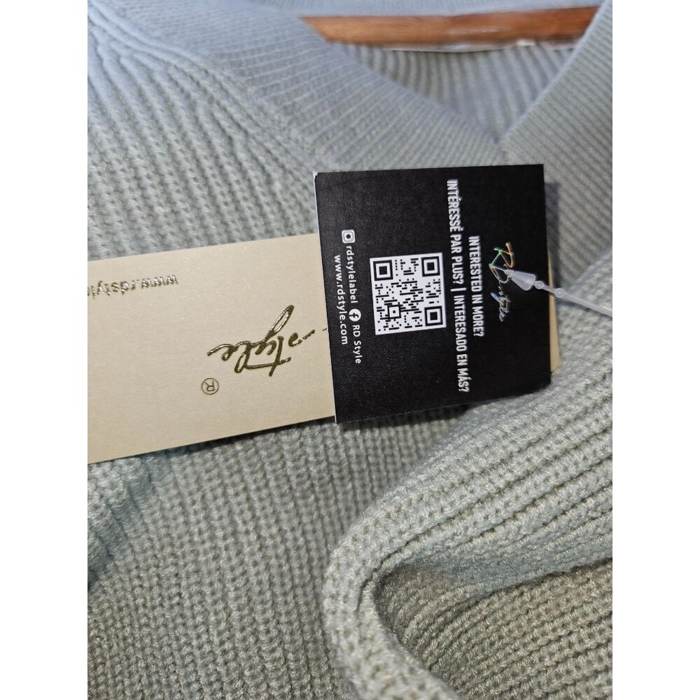 Rd Style Stitch Fix Relaxed V Neck Knit Pullover Sweater Green Women L - Picture 6 of 8
